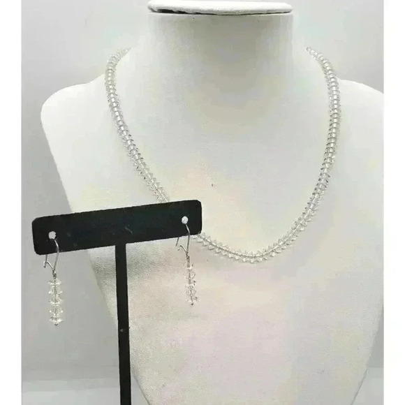 Vintage Clear Crystal Diamond Cut Choker Earrings Art Deco Wedding - Picture 2 of 10